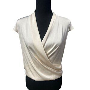 MNG Womens Cream Wrap Short Sleeve Blouse Elegant Lightweight, WORK ATTIRE, XXS
